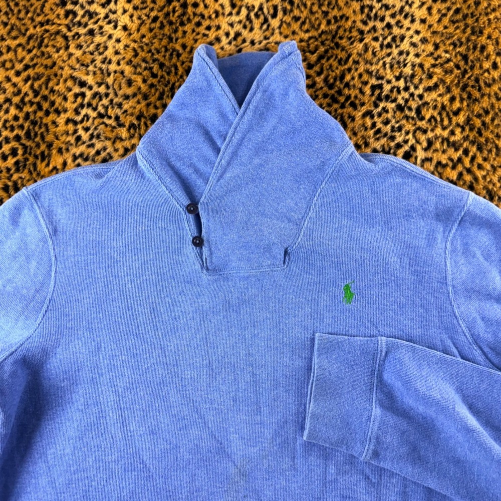Vintage Polo Ralph Lauren Shawl Collar Sweatshirt Blue XL Cotton Pullover Pony